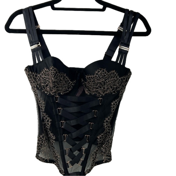NWT Victoria's Secret Black Pink Chantilly Lace Corset Bustier Size 34C - Picture 1 of 10